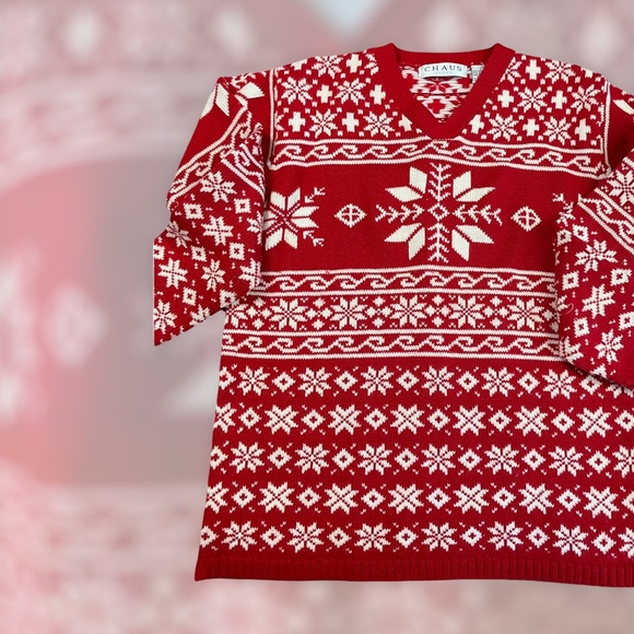 Chaus 80's Snowflake Christmas Sweater v-neck Size Small ~ Holiday Surprise! - Picture 3 of 8